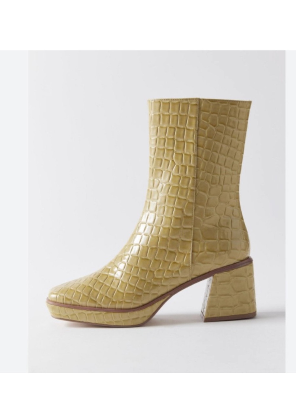 Urban Outfitters chunky chartreuse Bella Croc-Embossed Mid-Calf Block Heel Boots - Picture 9 of 13